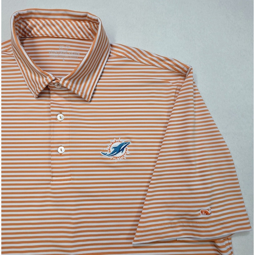 Vineyard Vines Miami Dolphins Performance Polo Shirt Men's L Orange Striped